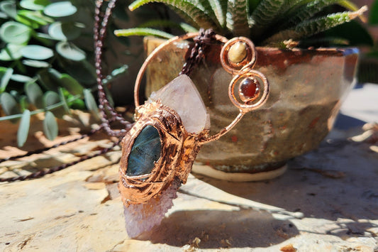 Faery Charm Pendant - Smoky Quartz, Amethyst Spirit Quartz and Labradorite
