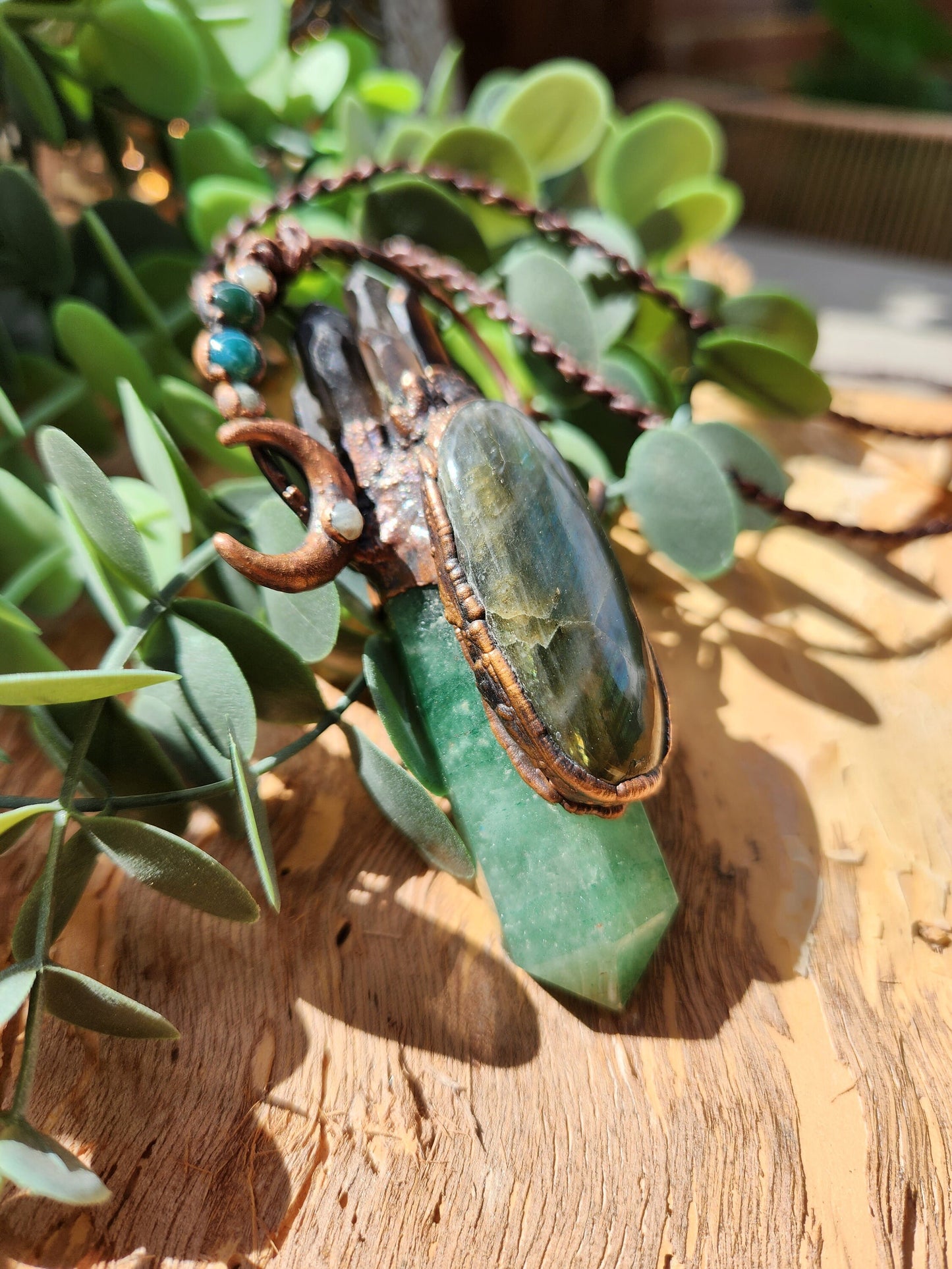 Dark Moon Rising Necklace | Green Fluorite Pendant | Smoky Quartz Pendant | Fire Labradorite | Formally Cinnamon Dreams