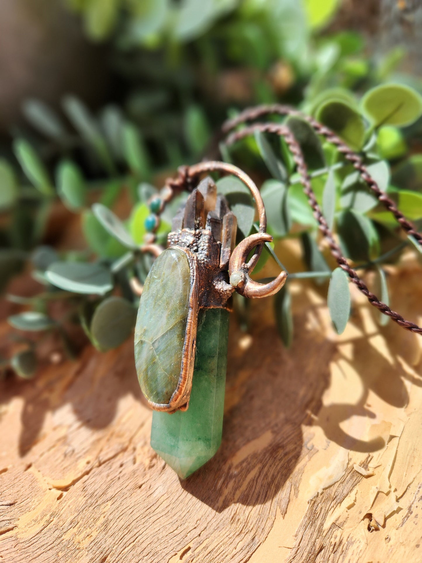 Dark Moon Rising Necklace | Green Fluorite Pendant | Smoky Quartz Pendant | Fire Labradorite | Formally Cinnamon Dreams