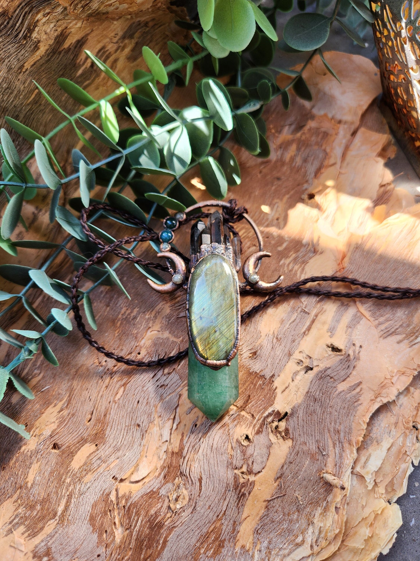 Dark Moon Rising Necklace | Green Fluorite Pendant | Smoky Quartz Pendant | Fire Labradorite | Formally Cinnamon Dreams