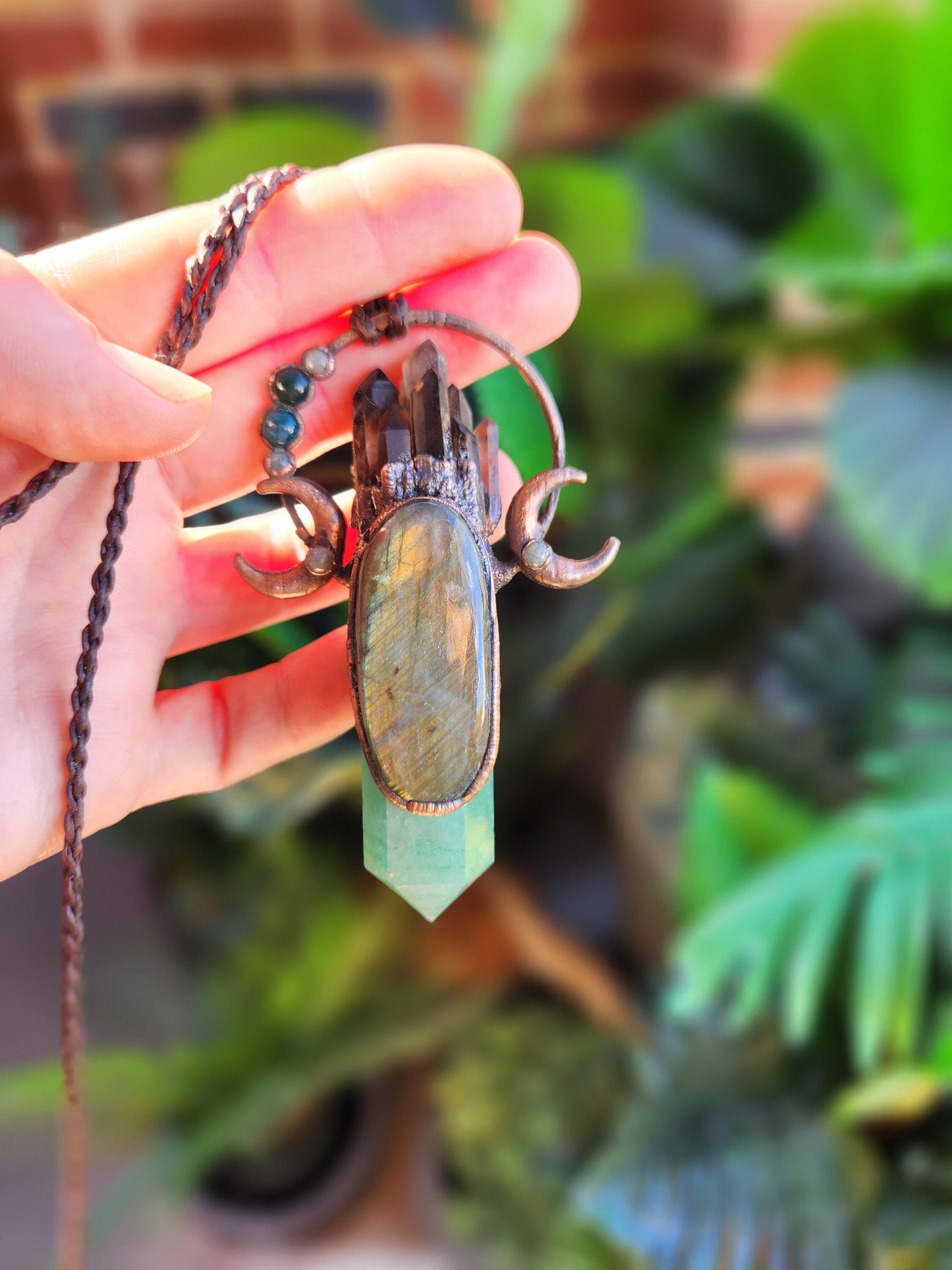Dark Moon Rising Necklace | Green Fluorite Pendant | Smoky Quartz Pendant | Fire Labradorite | Formally Cinnamon Dreams