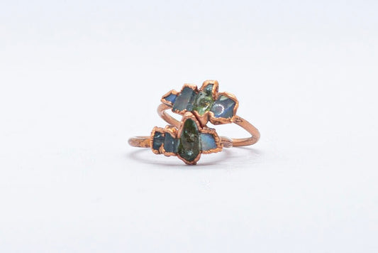 Multistone peridot + australian opal  aquamarine ring | handmade crystal ring | stackable crystal ring | cinnamon dreams studio collection