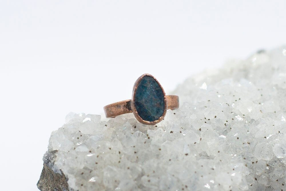 Blue Apatite Copper Ring | Handmade Crystal Ring | Boho Jewellery Australia