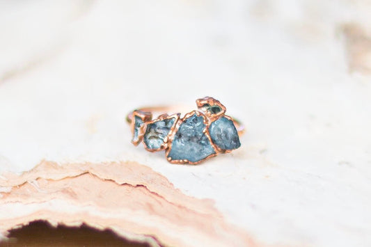 Multistone aquamarine and blue apatite ring || handmade bohemian crystal ring || cinnamon dreams studio collection
