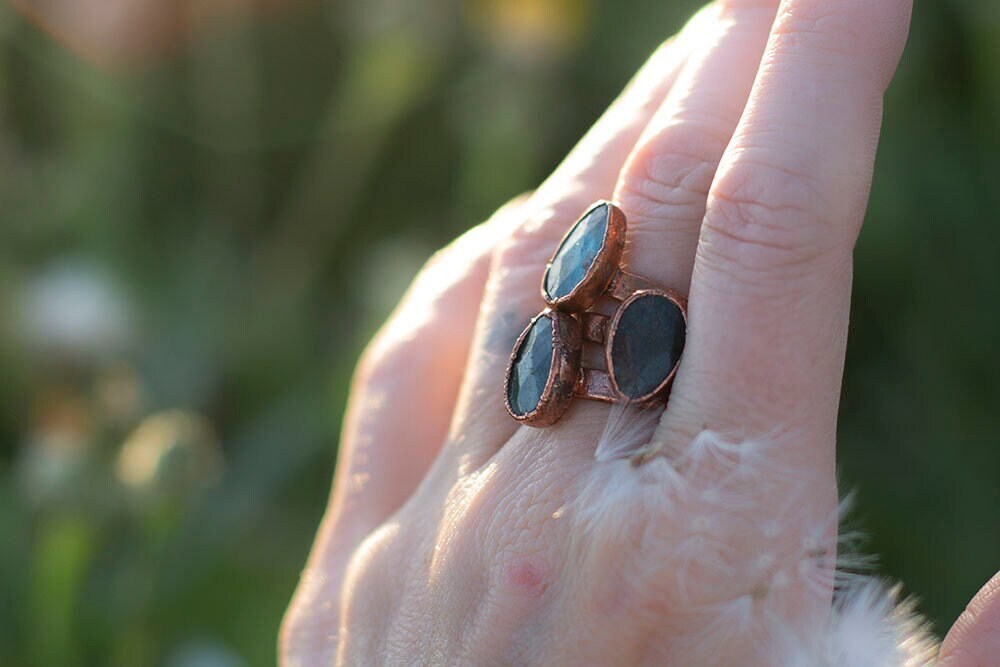 Blue Apatite Copper Ring | Handmade Crystal Ring | Boho Jewellery Australia