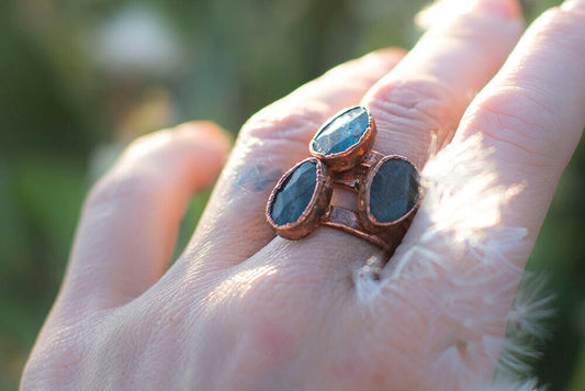 Blue Apatite Copper Ring | Handmade Boho Crystal Jewellery