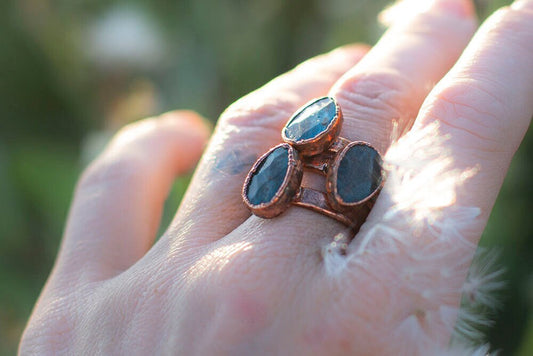 Blue apatite teardrop ring || handmade bohemian crystal ring || cinnamon dreams studio collection