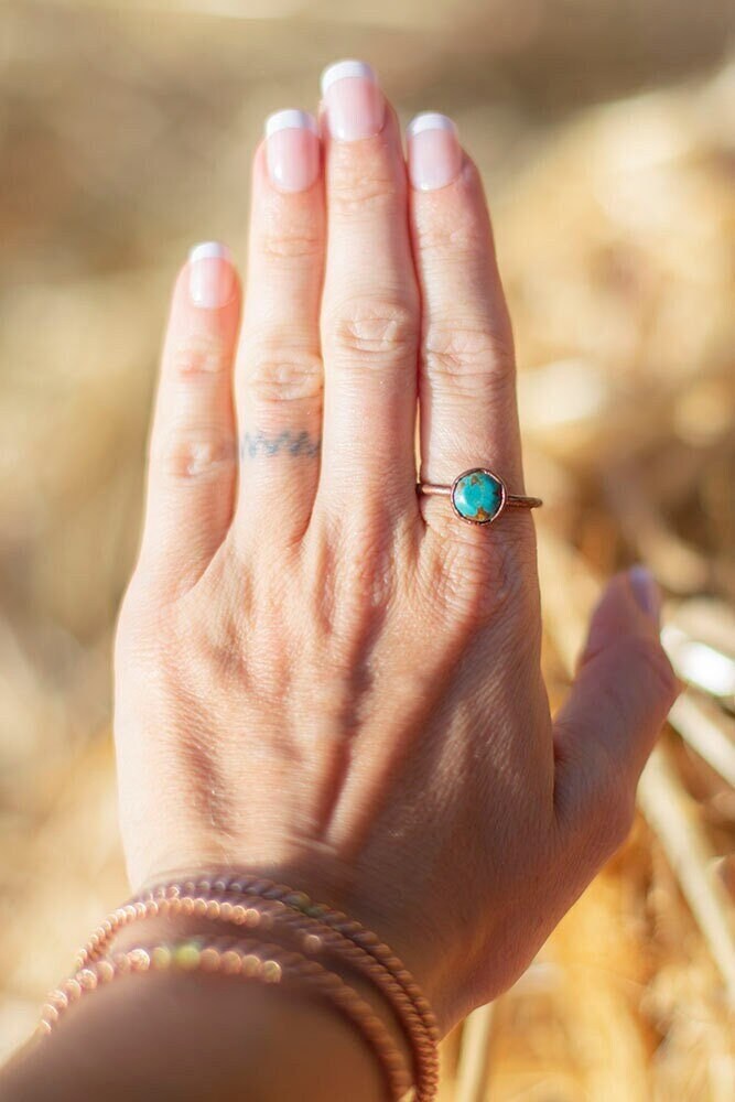 Green Ocean Sediment Copper Ring | Handmade Stacking Crystal Ring