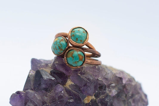 Green Ocean Sediment Copper Ring | Handmade Stacker Ring