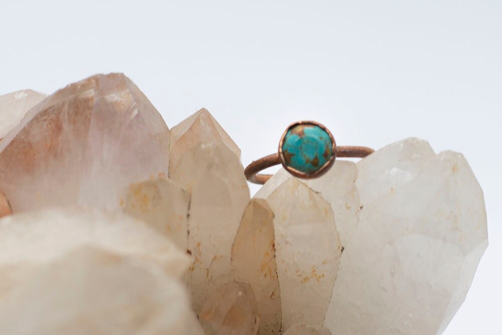 Green Ocean Sediment Copper Ring | Handmade Stacking Crystal Ring