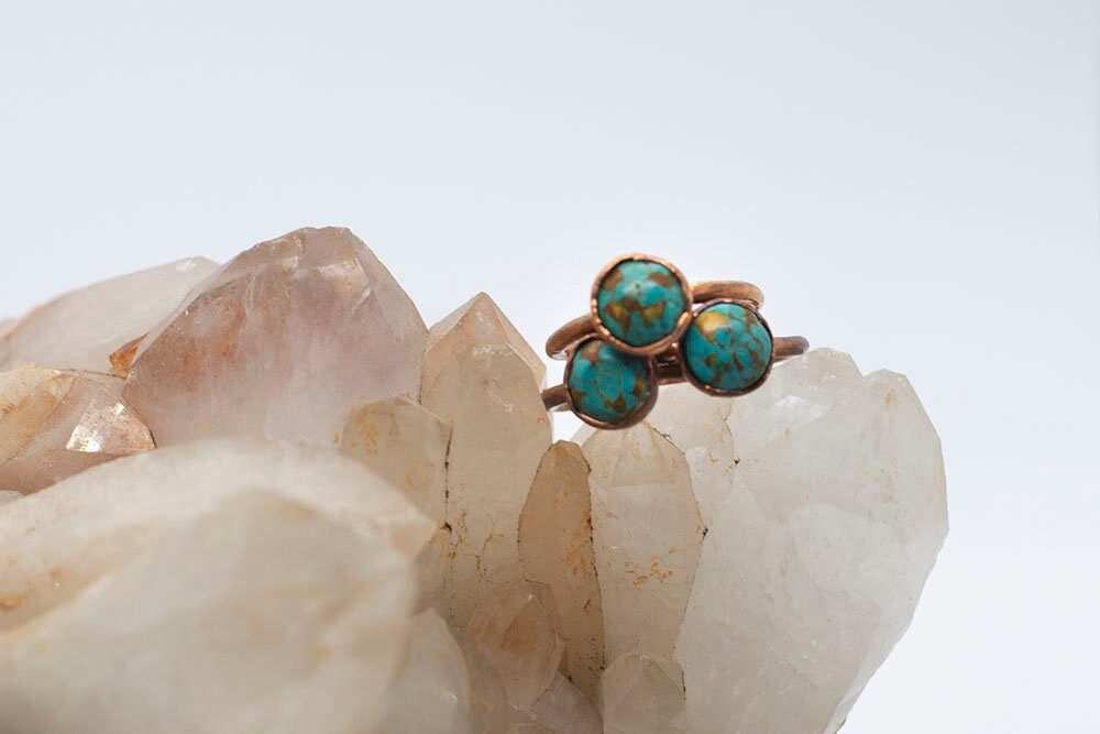 Green Ocean Sediment Copper Ring | Handmade Stacking Crystal Ring