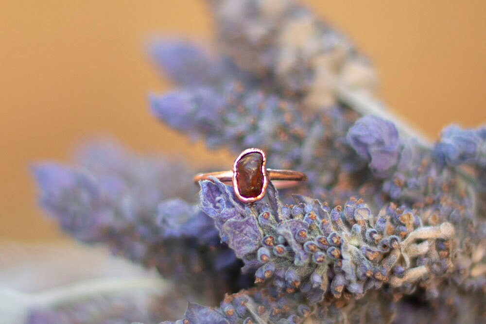 Raw Baltic Amber Copper Stacker Ring | Handmade Boho Ring