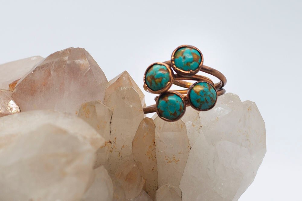 Green Ocean Sediment Copper Ring | Handmade Stacking Crystal Ring
