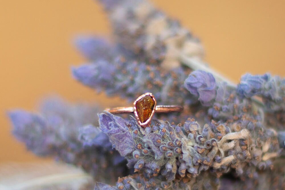 Raw Baltic Amber Copper Stacker Ring | Handmade Boho Ring