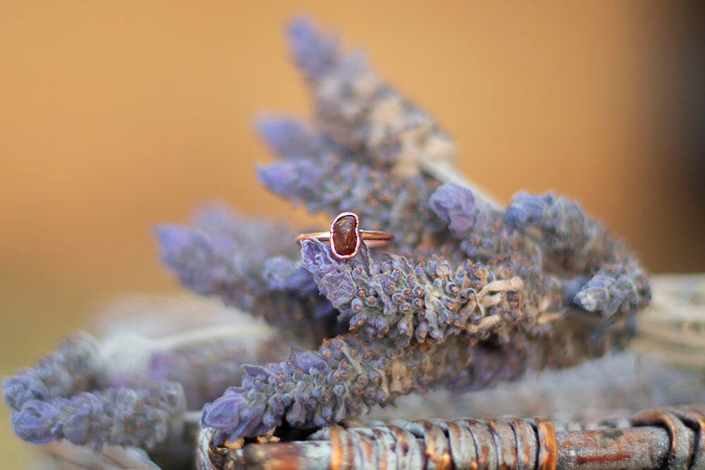 Raw Baltic Amber Copper Stacker Ring | Handmade Boho Ring