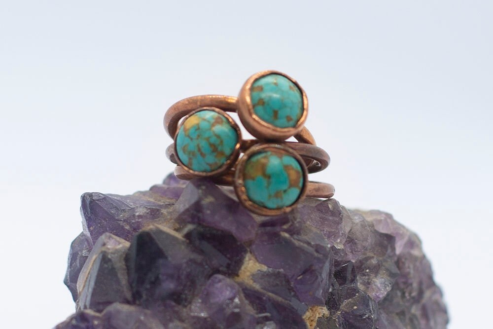 Green Ocean Sediment Copper Ring | Handmade Stacking Crystal Ring