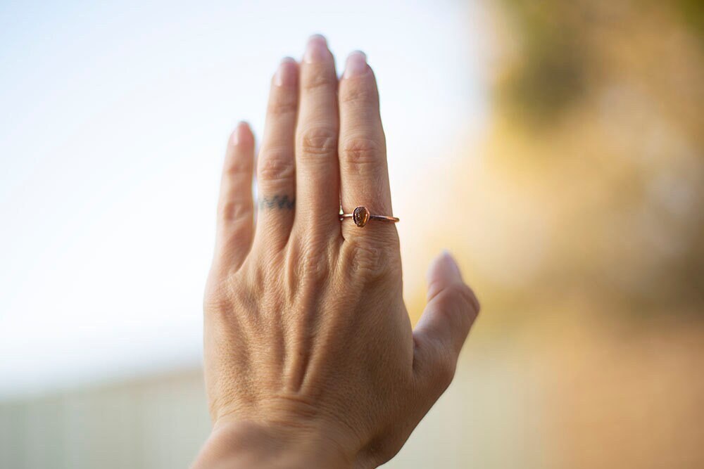 Raw Baltic Amber Copper Stacker Ring | Handmade Boho Ring