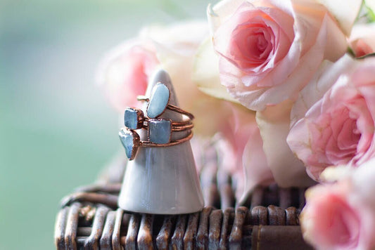 Tumbled Aquamarine Stacker Ring | Boho March Birthstone Gift