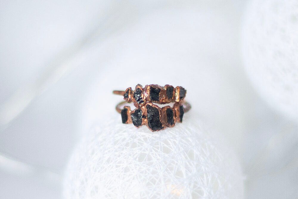Raw Black Tourmaline Copper Stacker Ring | Handmade Protection Ring