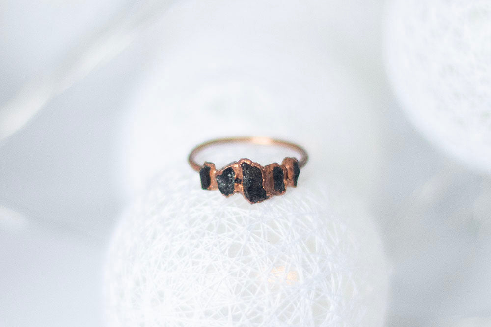 Raw Black Tourmaline Copper Stacker Ring | Handmade Protection Ring