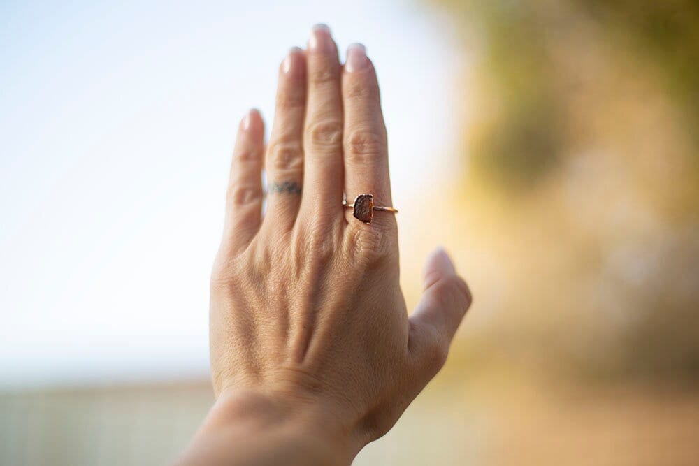 Raw Baltic Amber Copper Stacker Ring | Handmade Boho Ring