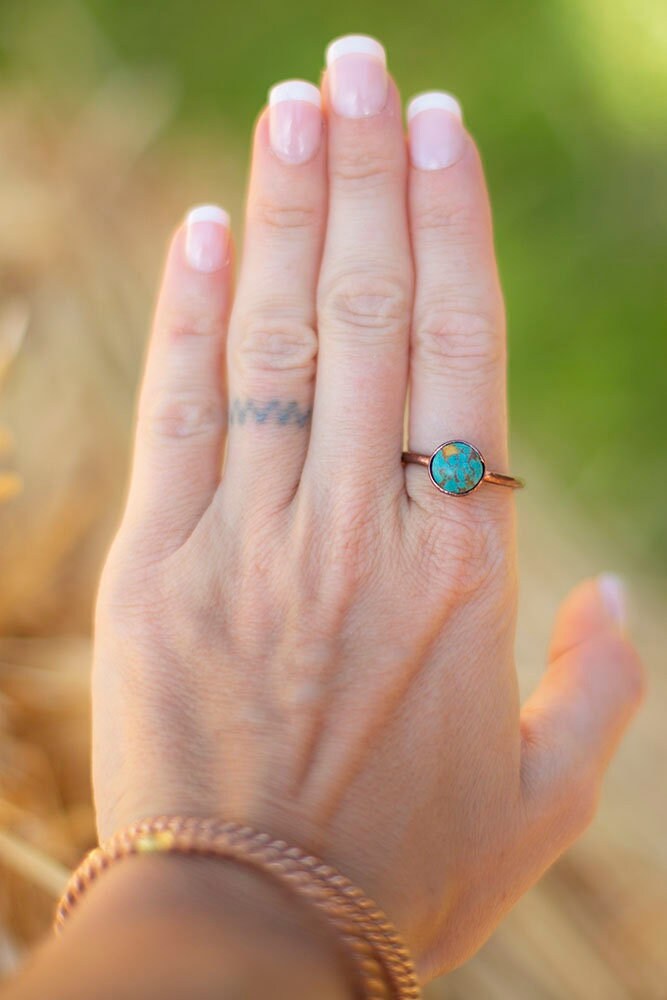 Green Ocean Sediment Copper Ring | Handmade Stacking Crystal Ring