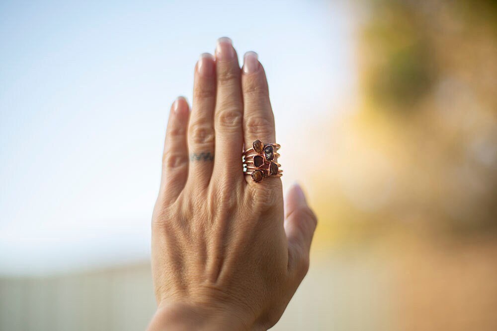 Raw Baltic Amber Copper Stacker Ring | Handmade Boho Ring