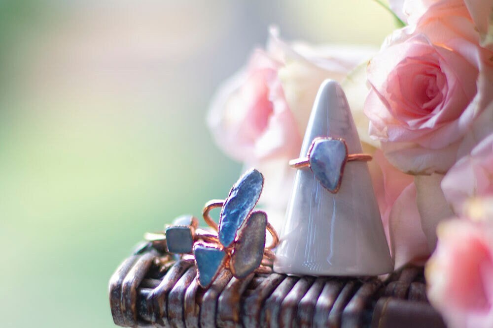 Tumbled Aquamarine Copper Stacker Ring | Handmade March Birthstone