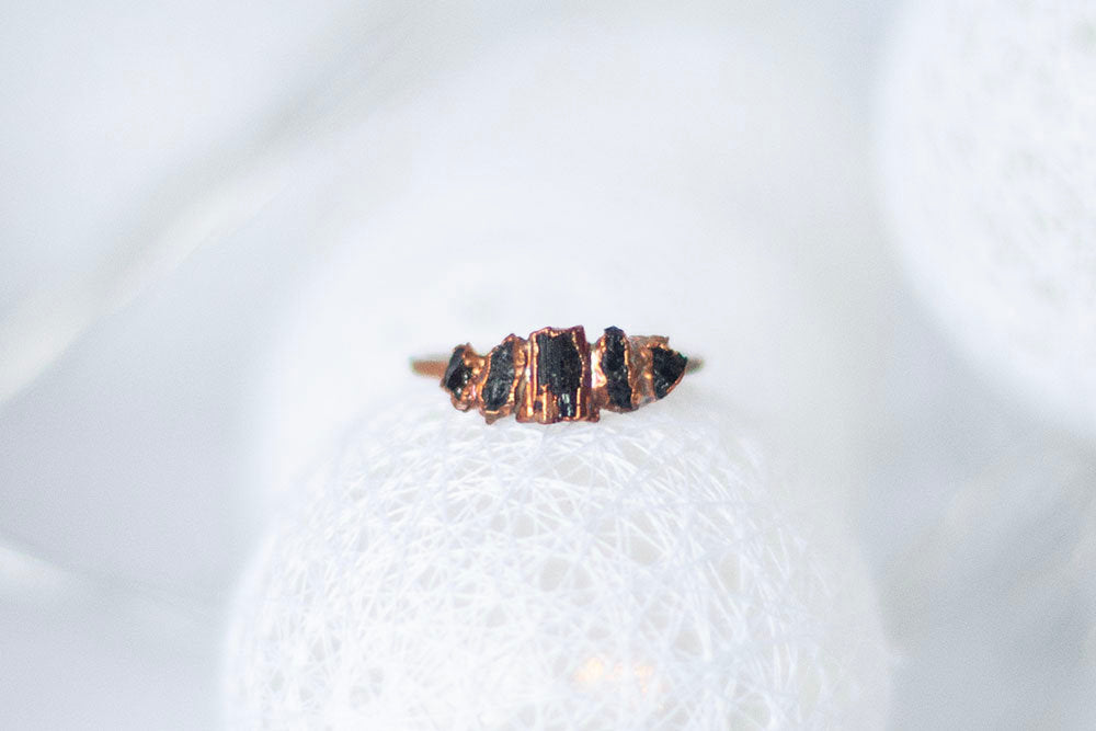 Raw Black Tourmaline Copper Stacker Ring | Handmade Protection Ring