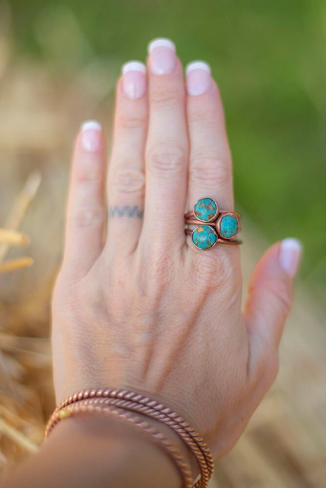 Green Ocean Sediment Copper Ring | Handmade Stacking Crystal Ring