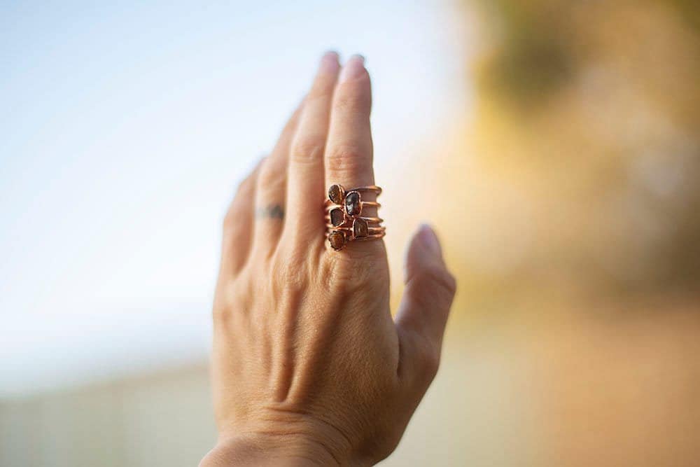 Raw Baltic Amber Copper Stacker Ring | Handmade Boho Ring