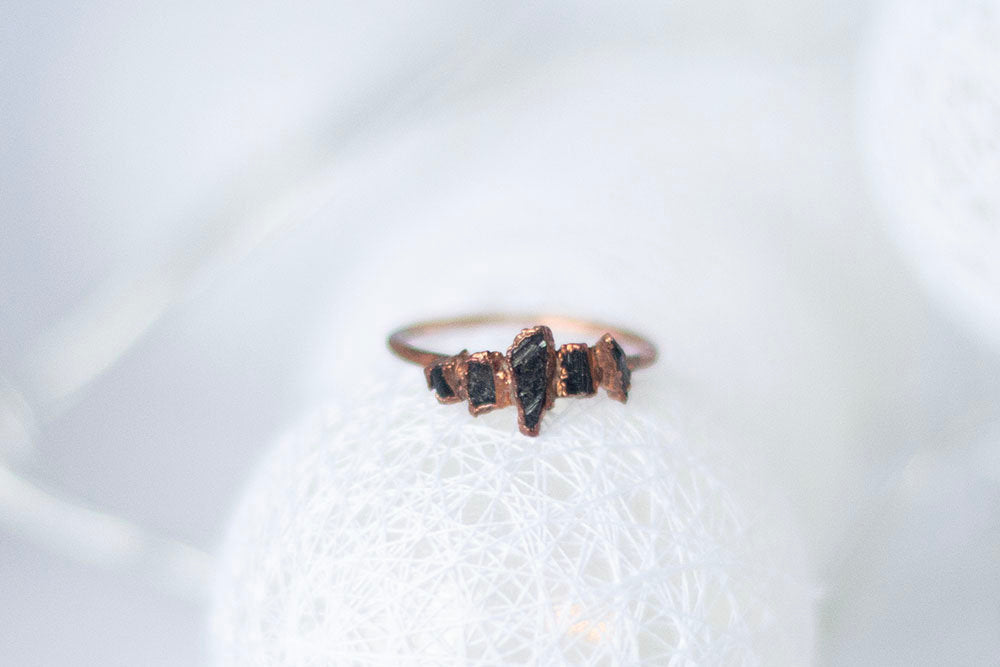 Raw Black Tourmaline Copper Stacker Ring | Handmade Protection Ring