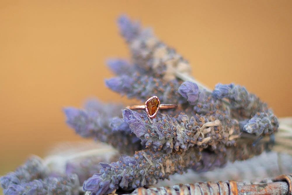 Raw Baltic Amber Copper Stacker Ring | Handmade Boho Ring