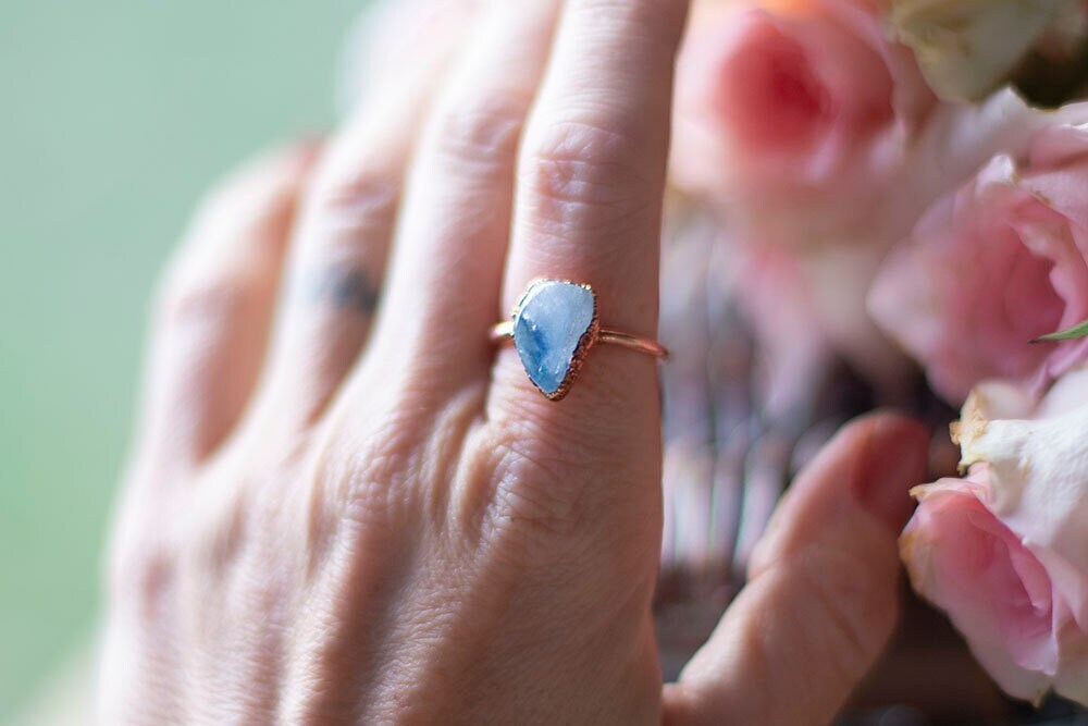 Tumbled Aquamarine Copper Stacker Ring | Handmade March Birthstone