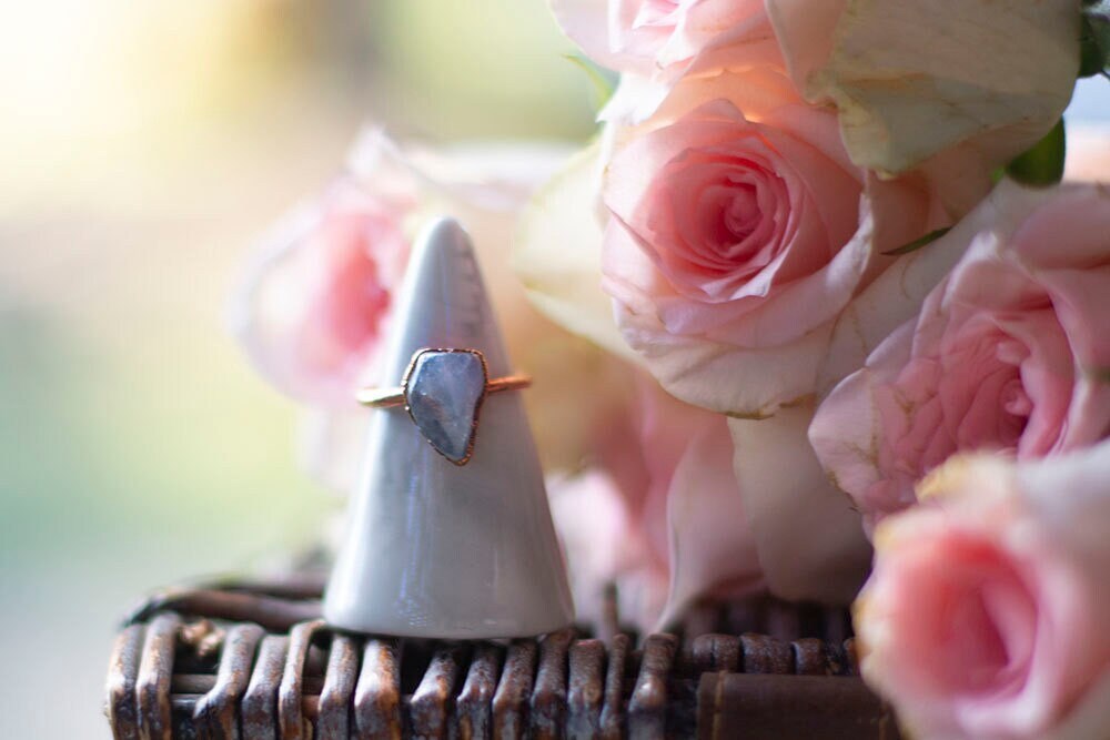 Tumbled Aquamarine Copper Stacker Ring | Handmade March Birthstone