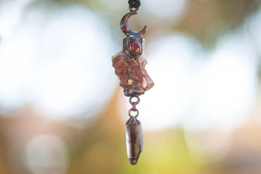 Aragonite sputnik necklace with raw smoky quartz and carnelian || handmade bohemian crystal necklace || cinnamon dreams studio