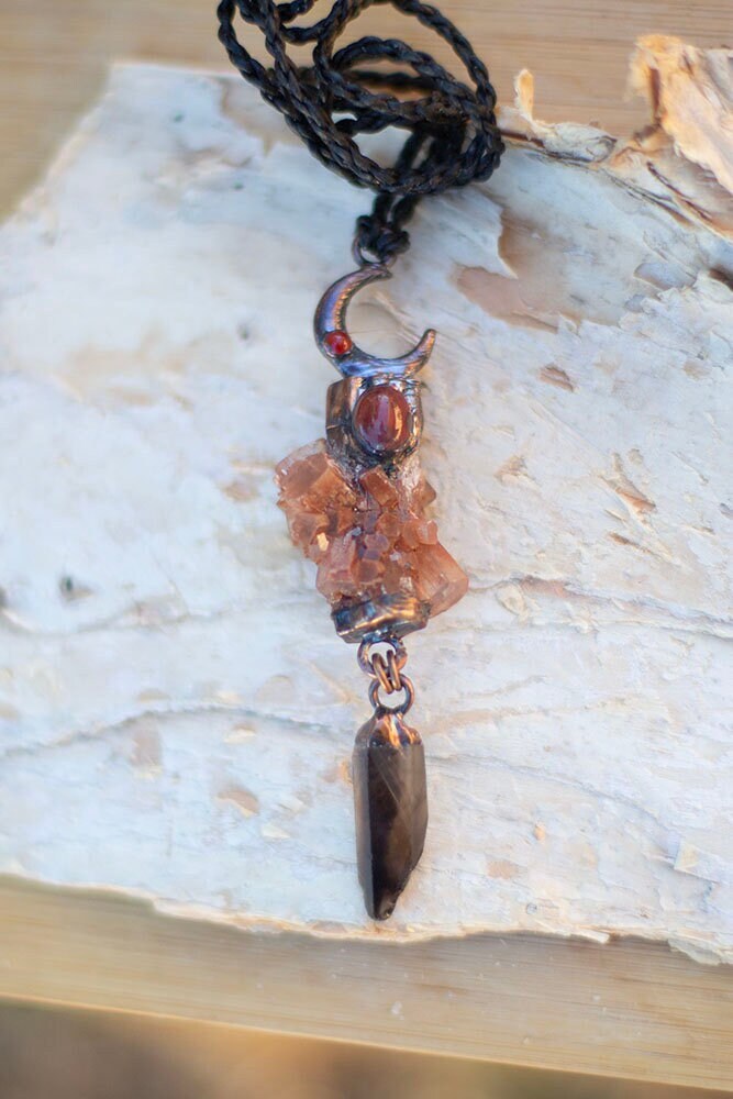 Aragonite & Smoky Quartz Pendant | Handmade Crystal Necklace