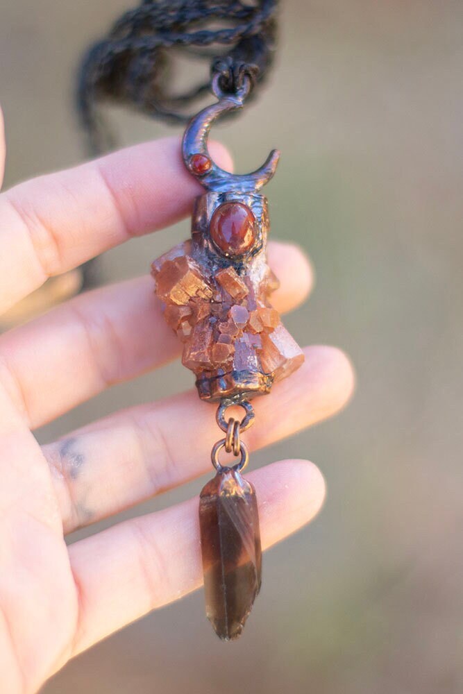 Aragonite & Smoky Quartz Pendant | Handmade Crystal Necklace