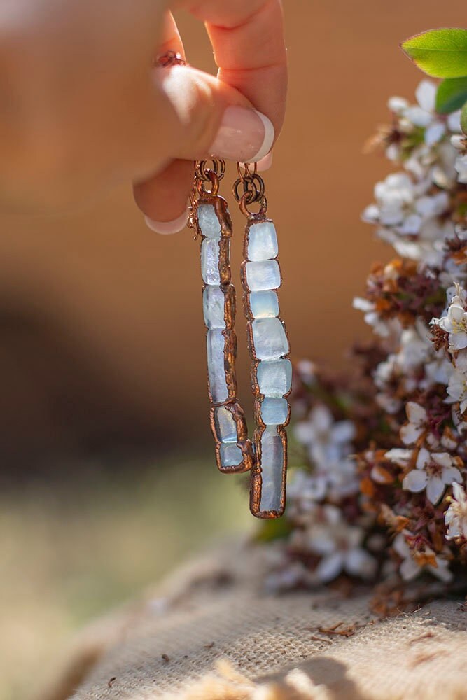 Aquamarine Copper Necklace | March Birthstone Pendant | Boho Crystal Jewellery