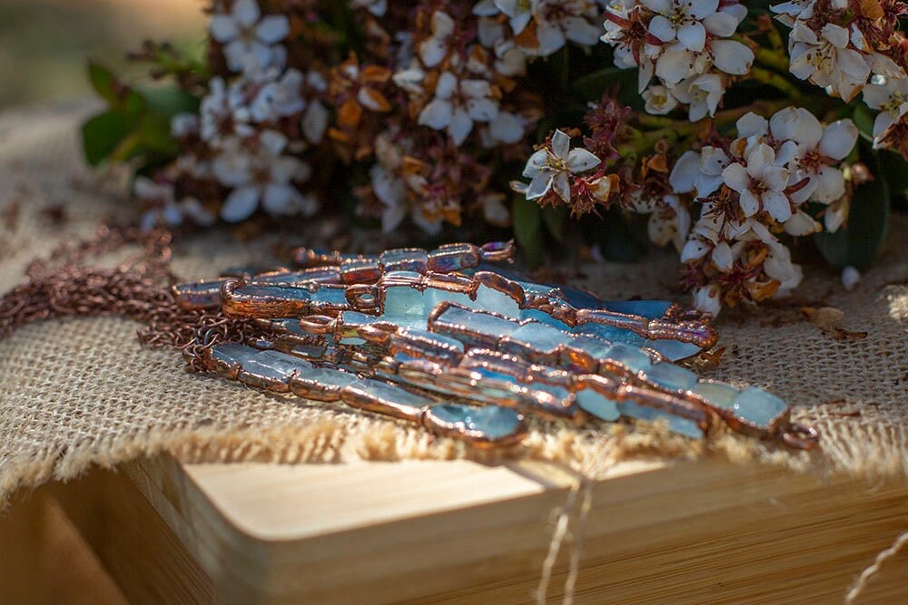 Aquamarine Copper Necklace | March Birthstone Pendant | Boho Crystal Jewellery