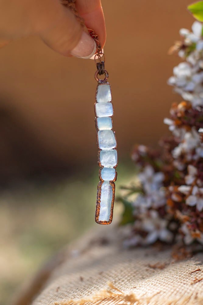 Aquamarine Copper Necklace | March Birthstone Pendant | Boho Crystal Jewellery