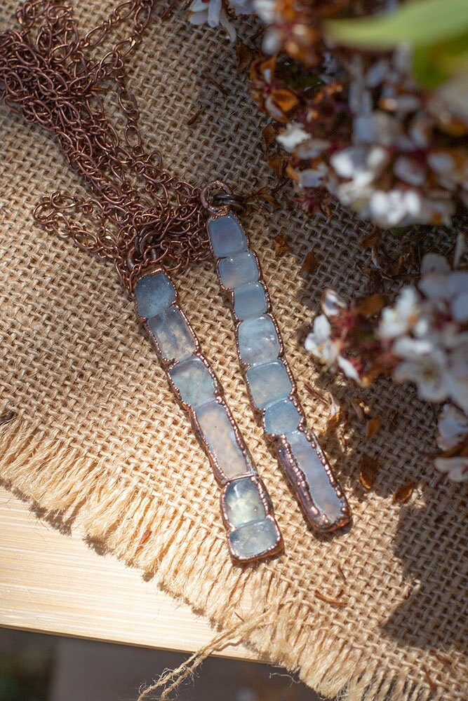 Aquamarine Copper Necklace | March Birthstone Pendant | Boho Crystal Jewellery