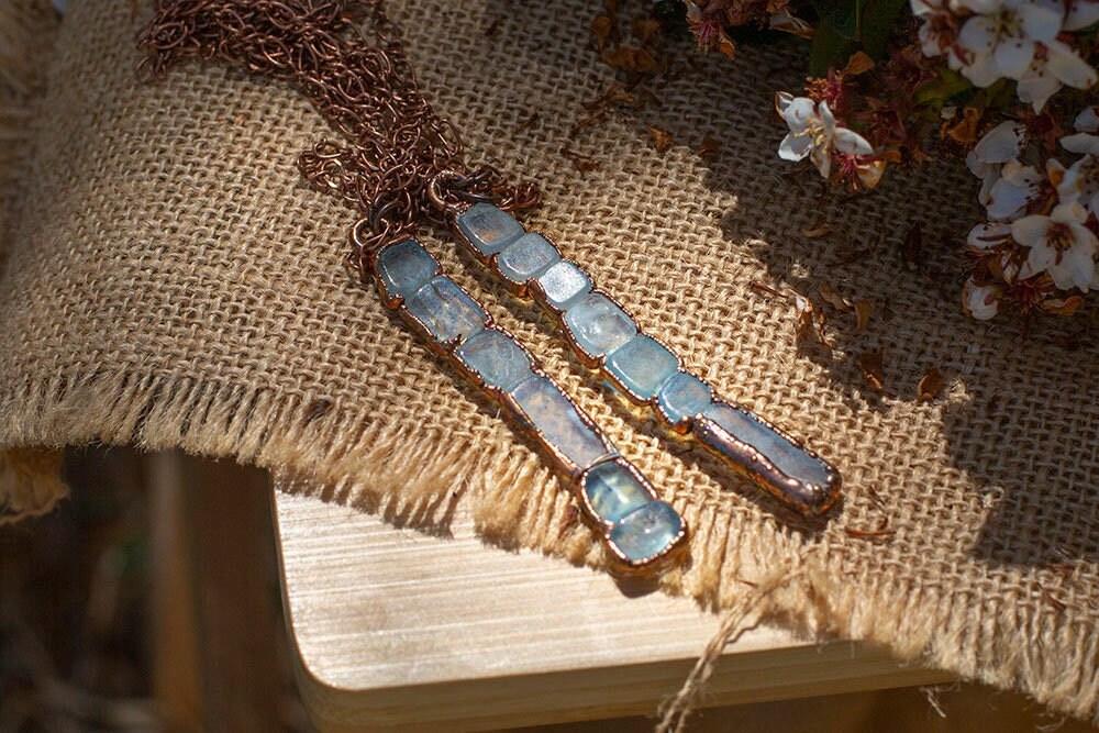 Aquamarine Copper Necklace | March Birthstone Pendant | Boho Crystal Jewellery