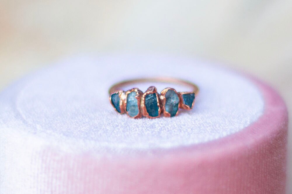 Pale & Dark Blue Apatite Copper Stacker Ring | Handmade Ring
