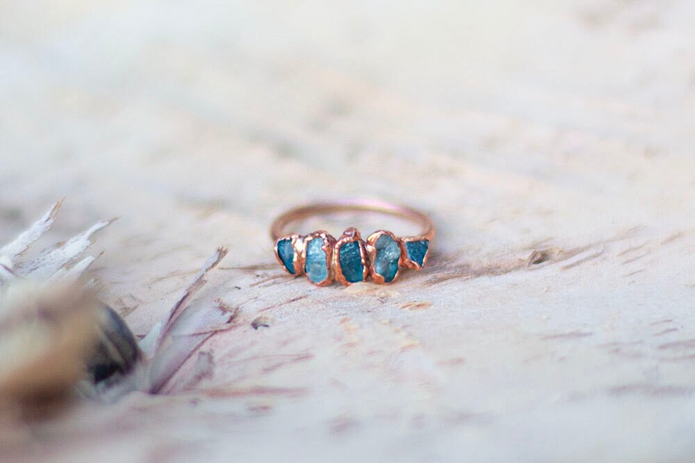 Pale & Dark Blue Apatite Copper Stacker Ring | Handmade Ring