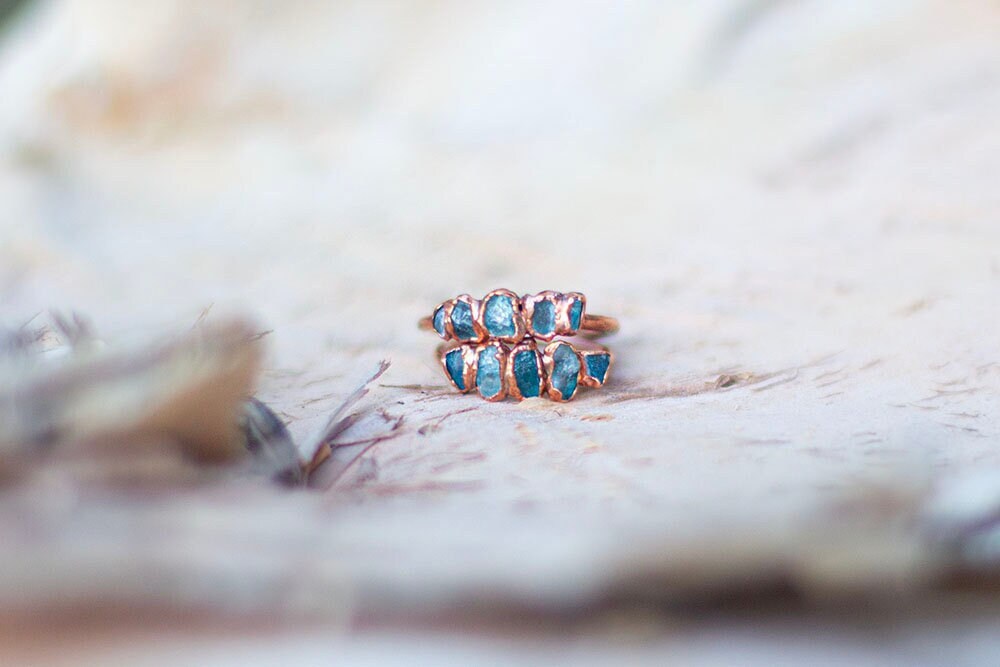 Pale & Dark Blue Apatite Copper Stacker Ring | Handmade Ring