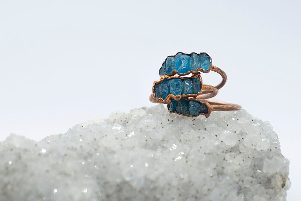 Dark Blue Apatite Copper Ring | Unique Handmade Stacker Ring Australia