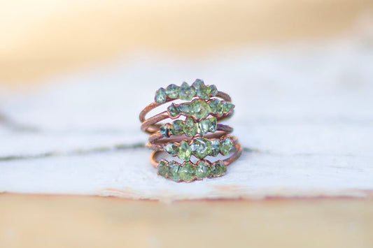 Green Peridot Copper Stacker Ring | Handmade August Birthstone Ring