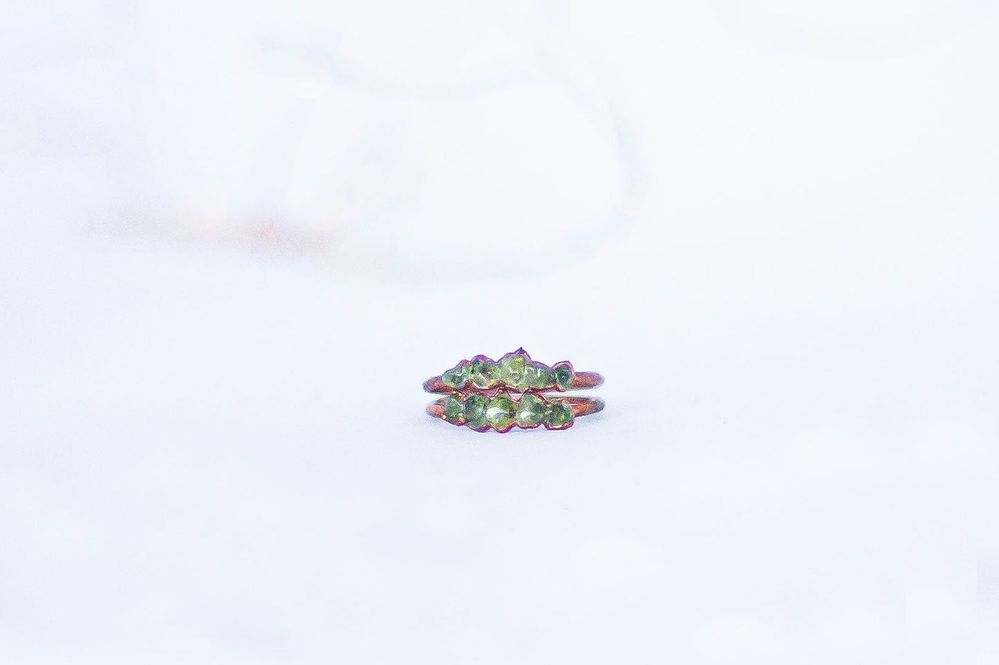 Green Peridot Copper Stacker Ring | Handmade August Birthstone Ring