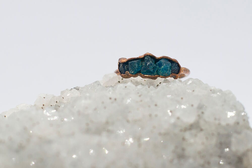 Dark Blue Apatite Copper Ring | Unique Handmade Stacker Ring Australia